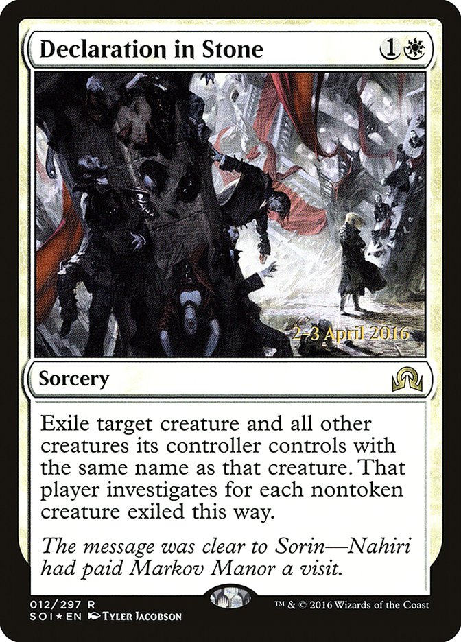 Declaration in Stone (Prerelease) [Shadows over Innistrad Prerelease Promos]