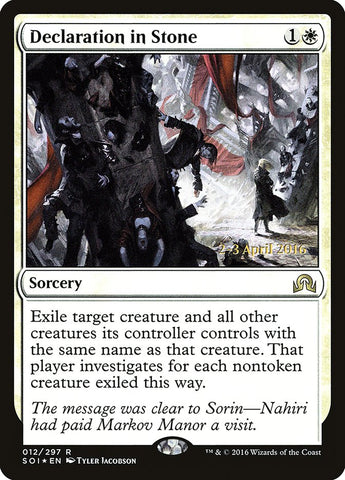 Declaration in Stone (Prerelease) [Shadows over Innistrad Prerelease Promos]