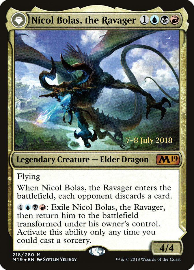 Nicol Bolas, the Ravager // Nicol Bolas, the Arisen (Avant-première) [Core Set 2019 Prerelease Promos] 