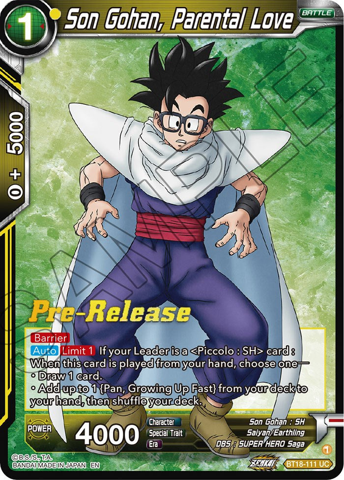 Son Gohan, Parental Love (BT18-111) [Promociones preliminares de Dawn of the Z-Legends] 