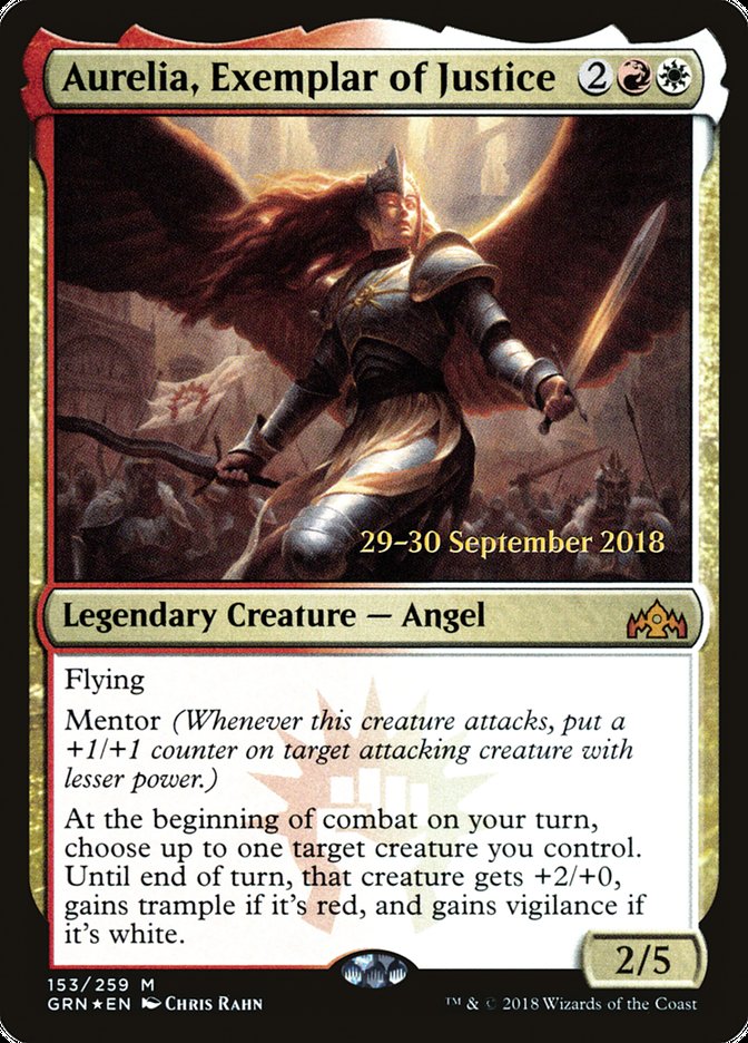 Aurelia, Exemplar of Justice  (Prerelease) [Guilds of Ravnica Prerelease Promos]