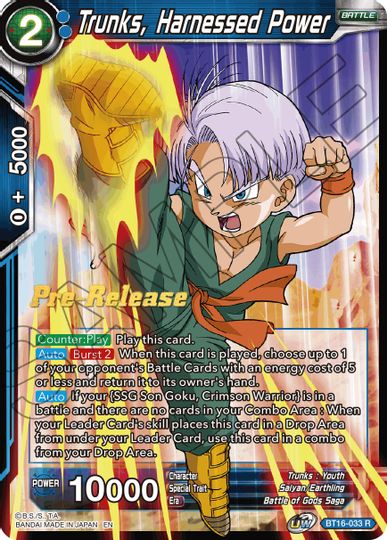 Trunks, Harnessed Power (BT16-033) [Promociones de presentación de Realm of the Gods] 